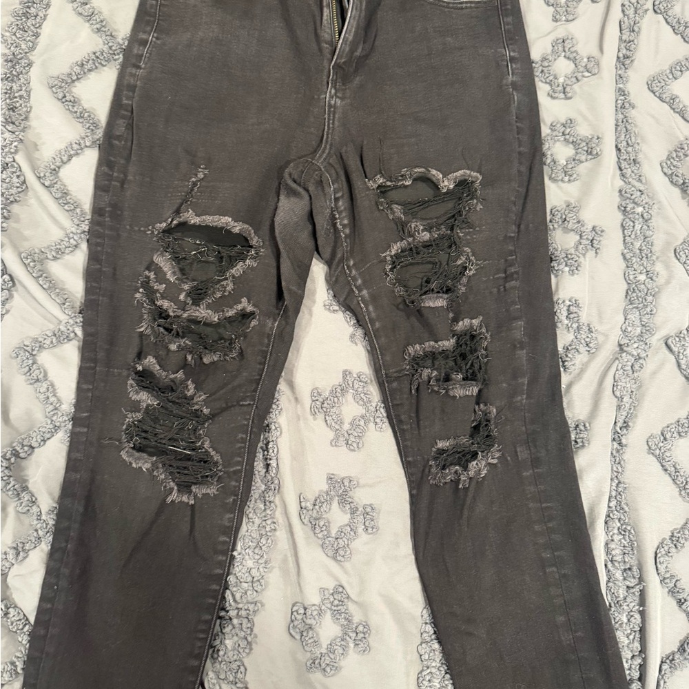 American Eagle Outfitters Charcoal Distressed Skinny Jeans